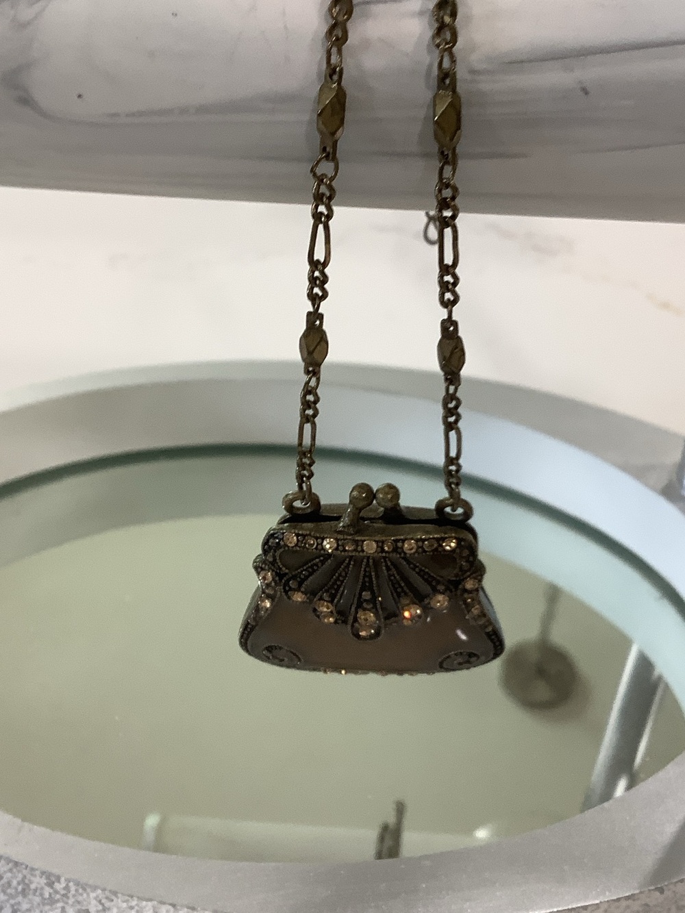 Vintage-Inspired Mini Evening Bag Necklace in Bronze